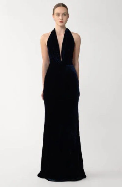 Sau Lee Pearl Velvet Gown In Blue