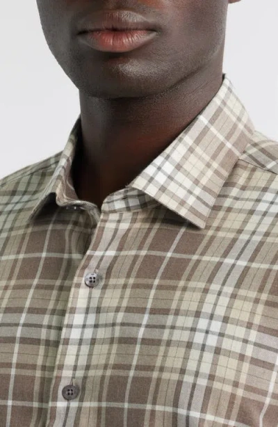Scott Barber Weekend Regular Fit Heathered Plaid Cotton Button-up Shirt In Gray