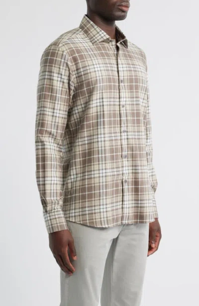 Scott Barber Weekend Regular Fit Heathered Plaid Cotton Button-up Shirt In Gray