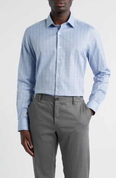 Scott Barber Regular Fit Windowpane Check Mélange Cotton Dobby Button-up Shirt In Blue