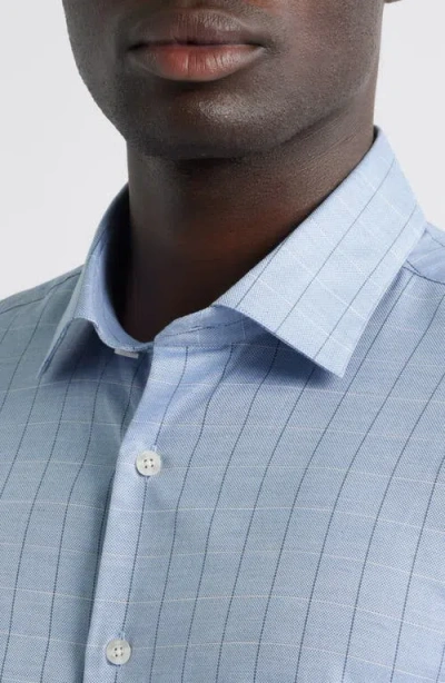 Scott Barber Regular Fit Windowpane Check Mélange Cotton Dobby Button-up Shirt In Blue