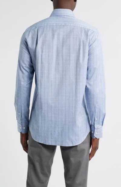 Scott Barber Regular Fit Windowpane Check Mélange Cotton Dobby Button-up Shirt In Blue