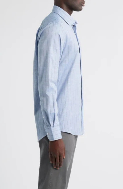 Scott Barber Regular Fit Windowpane Check Mélange Cotton Dobby Button-up Shirt In Blue