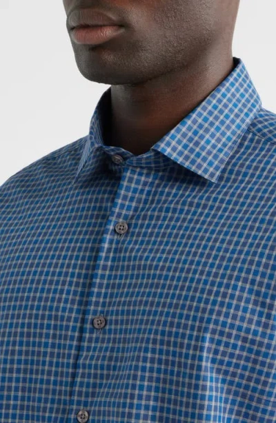 Scott Barber Regular Fit Check Cotton Mélange Button-up Shirt In Blue