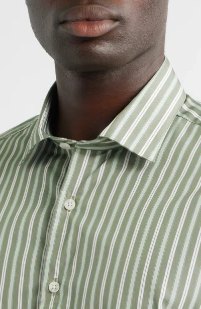 Scott Barber Thomas Mason Regular Fit Stripe Cotton Button-up Shirt In Green