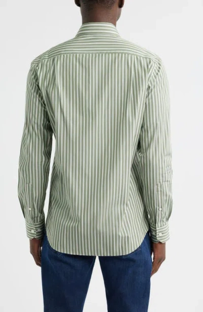 Scott Barber Thomas Mason Regular Fit Stripe Cotton Button-up Shirt In Green