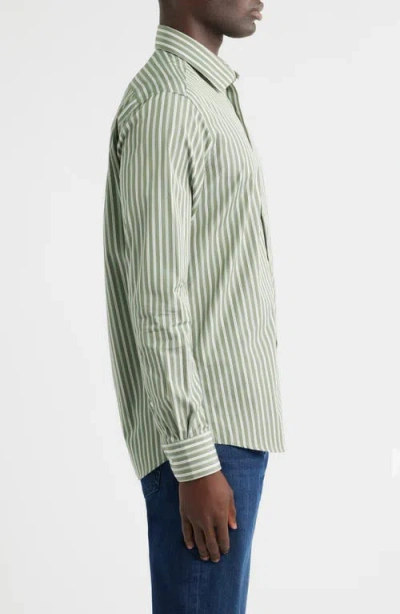 Scott Barber Thomas Mason Regular Fit Stripe Cotton Button-up Shirt In Green