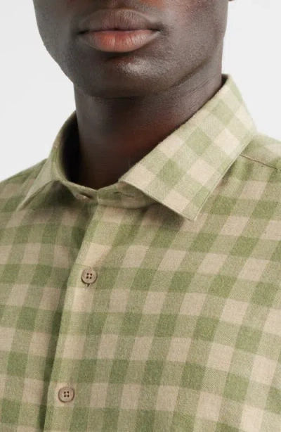 Scott Barber Canclini Regular Fit Check Cotton Mélange Flannel Button-up Shirt In Green