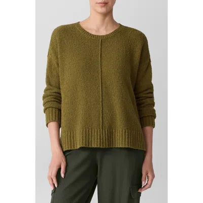 Eileen Fisher Round Neck Long Sleeve Sweater In Moss In Green