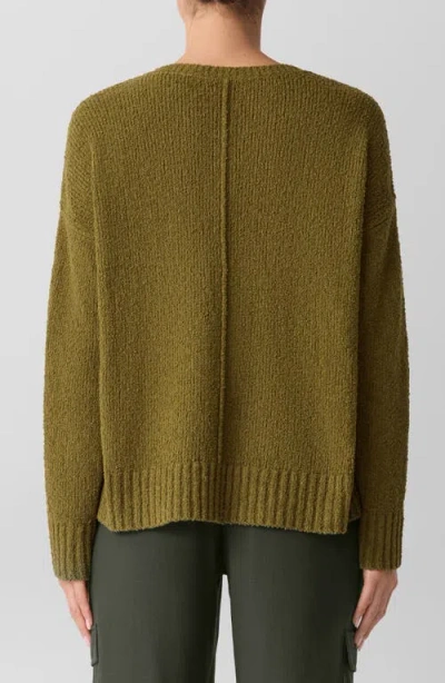 Eileen Fisher Round Neck Long Sleeve Sweater In Moss In Green