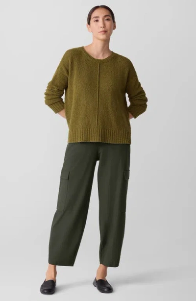 Eileen Fisher Round Neck Long Sleeve Sweater In Moss In Green