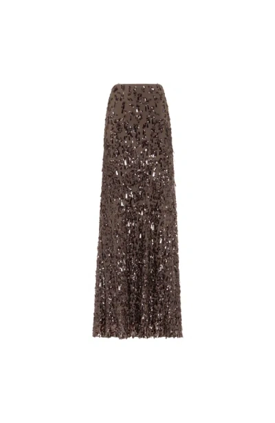 Brunello Cucinelli Sequined Crispy Silk Chiffon Maxi Skirt In Brown