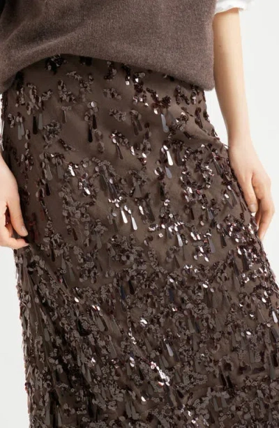 Brunello Cucinelli Sequined Crispy Silk Chiffon Maxi Skirt In Brown