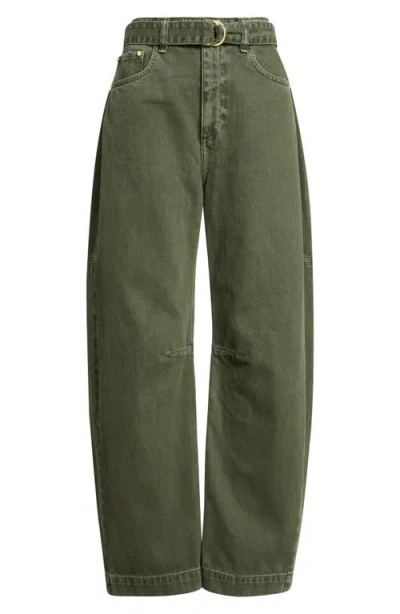 Rag & Bone Charlie High Rise Belted Barrel Jeans In Dark Olive Stone In Green