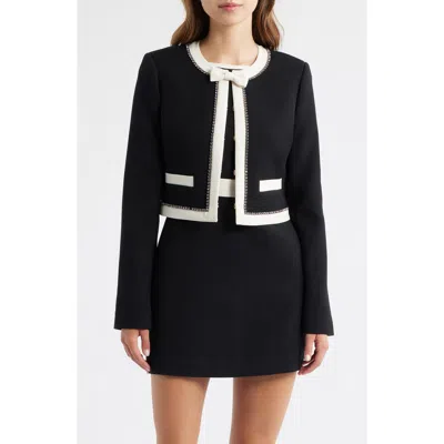 Loveshackfancy Ralphette Crystal Trim Colorblock Jacket In Black