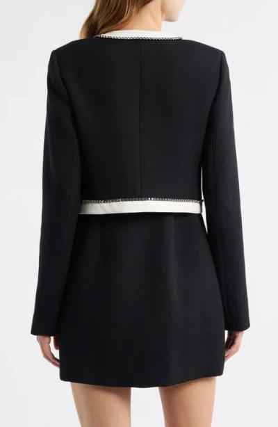 Loveshackfancy Ralphette Crystal Trim Colorblock Jacket In Black