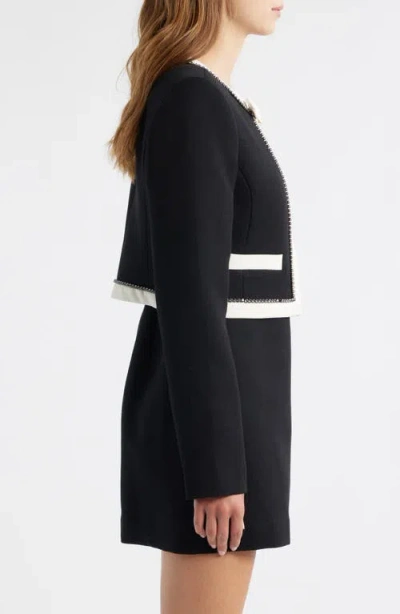 Loveshackfancy Ralphette Crystal Trim Colorblock Jacket In Black
