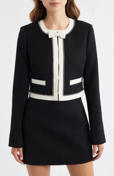 Loveshackfancy Ralphette Crystal Trim Colorblock Jacket In Black