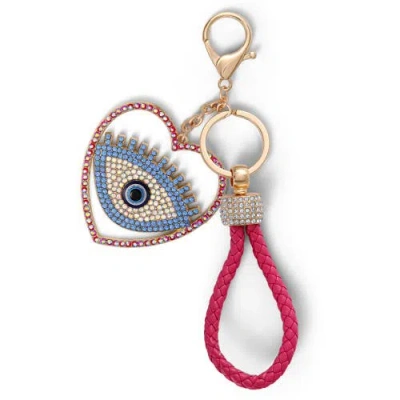 Jessica Simpson Evil Eye Heart Keychain With Pink Strap In Multi