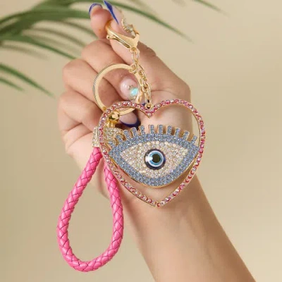 Jessica Simpson Evil Eye Heart Keychain With Pink Strap In Multi
