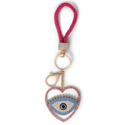 Jessica Simpson Evil Eye Heart Keychain With Pink Strap In Multi