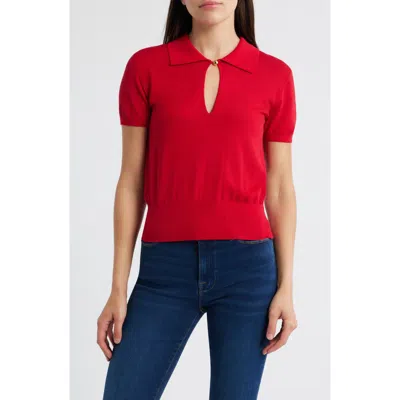 Frame Womens Bright Raspberry The Keyhole Polo Cotton-modal Knitted Top In Red