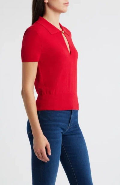 Frame Womens Bright Raspberry The Keyhole Polo Cotton-modal Knitted Top In Red
