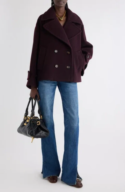 Chloé Women Violet Double-breasted Jacket With Wide Notched Revers And Dropped Shoulders In Wool Ble In Purple