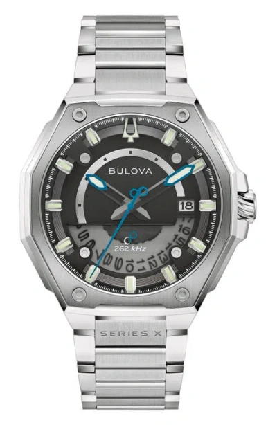 Bulova Mens Silver Tone Stainless Steel Bracelet Watch 98b456 In Black