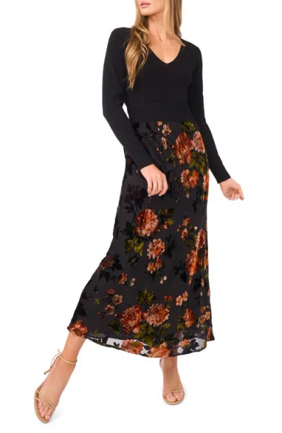 Ted Baker Mixed Media Long Sleeve Midi Dress In Black
