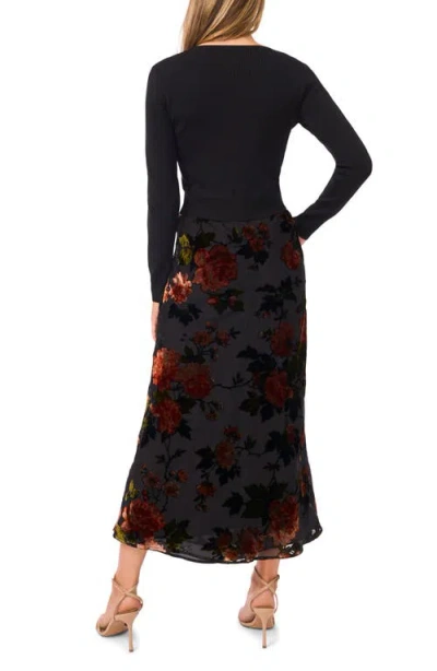 Ted Baker Mixed Media Long Sleeve Midi Dress In Black