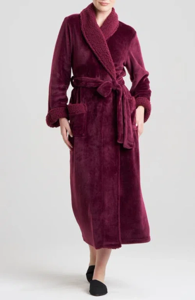Natori Long Plush Robe In Burgundy
