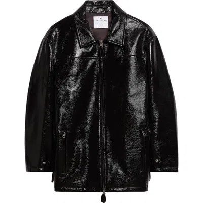 Courrèges Courreges 'vinyl' Black Cotton Blend Jacket Women In Black