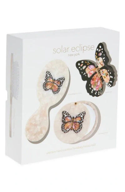 Solar Eclipse Monarch Butterfly Brush, Jaw Clip & Mirror Set In Multi
