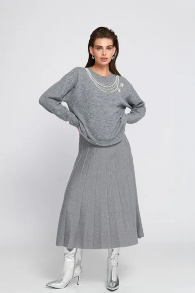 Elle Collection Embellished Sweater Pullover In Gray