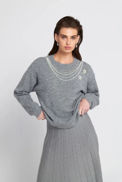 Elle Collection Embellished Sweater Pullover In Gray