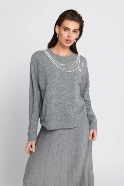 Elle Collection Embellished Sweater Pullover In Gray