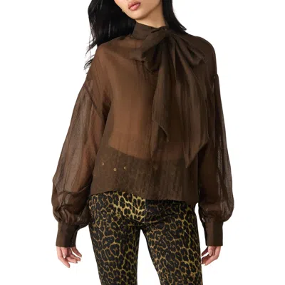 Steve Madden Women's Sutton Bow Tie Neck Top In Brown
