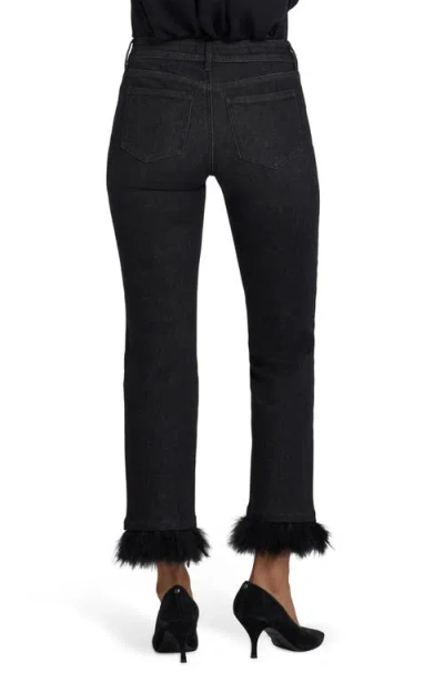 Nydj Marilyn Feather Trim Ankle Straight Leg Jeans In Black
