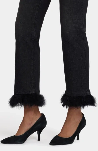Nydj Marilyn Feather Trim Ankle Straight Leg Jeans In Black