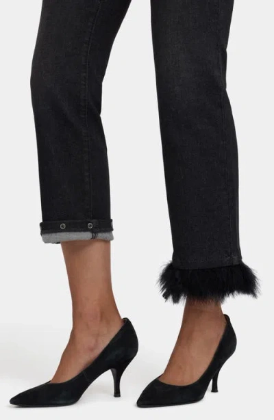 Nydj Marilyn Feather Trim Ankle Straight Leg Jeans In Black
