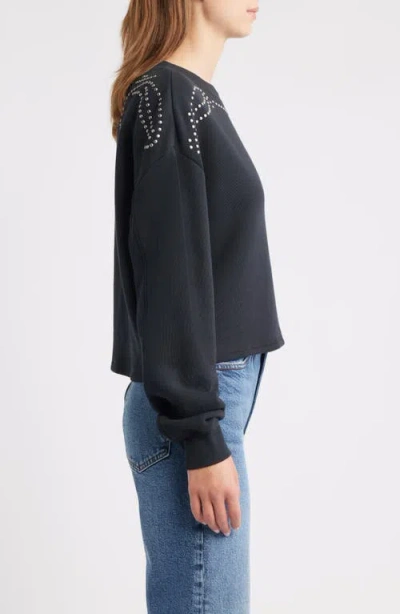 Rag & Bone Studded Vintage Terry Crop Sweatshirt In Black