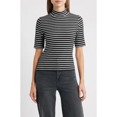 Rag & Bone The Knit Stripe Rib Mock Neck T-shirt In Multi