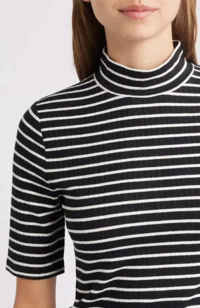 Rag & Bone The Knit Stripe Rib Mock Neck T-shirt In Multi
