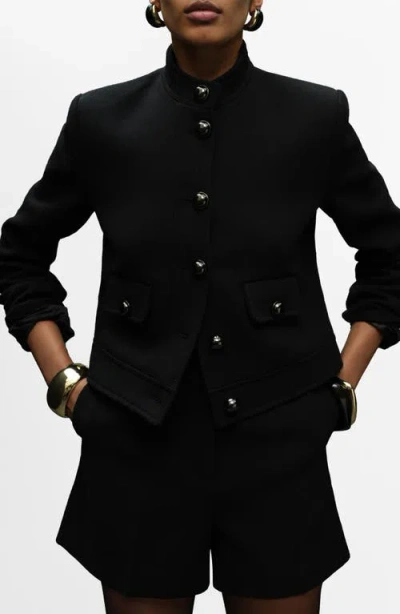 Mango Jacket With Jewel-button Strip Collar Black In Black