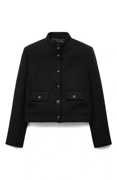 Mango Jacket With Jewel-button Strip Collar Black In Black
