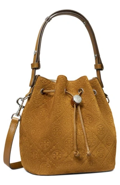 Tory Burch T Monogram Suede Oversized Bucket Bag In Brown