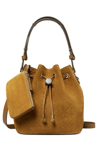 Tory Burch T Monogram Suede Oversized Bucket Bag In Brown