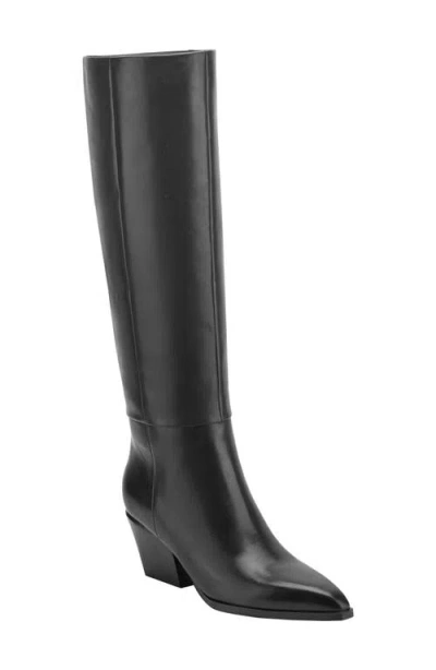 Marc Fisher Ltd Tarrie Stacked Heel Leather Knee-high Boots In Black