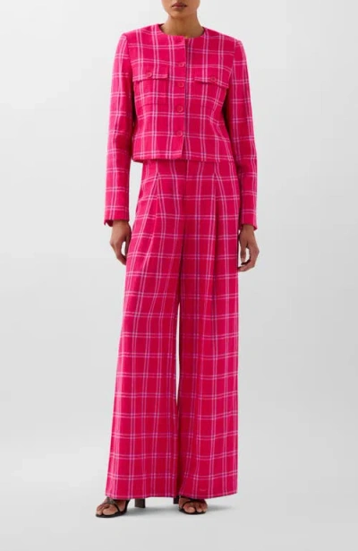 Scalpers Linen Check Blazer In Pink